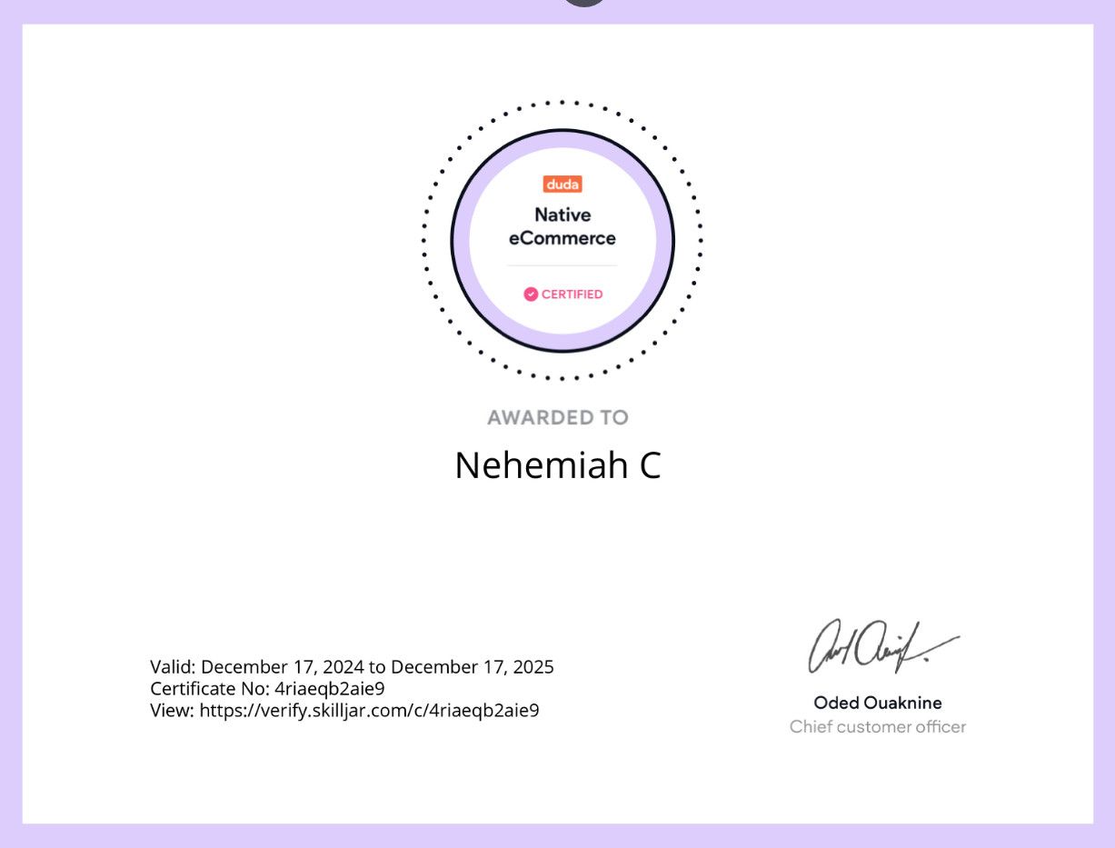 Duda Certified in Native eCommerce